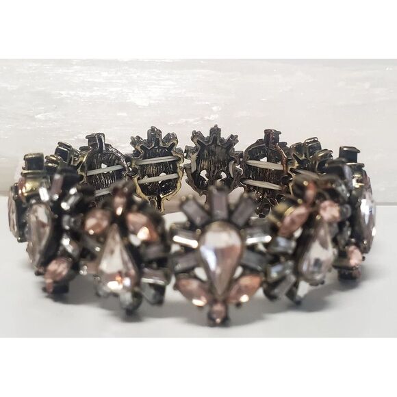 Sugar Fix by Bauble Bar Bracelet Stretch Pink/Grey Rhinestones Florets Reversed - Picture 5 of 11